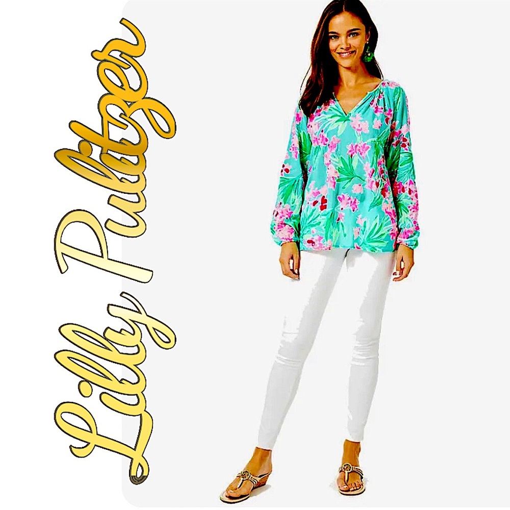 Lilly Pulitzer🌸 Willa Top in Aqua Al Fresco, Isn’t She Lovely • L